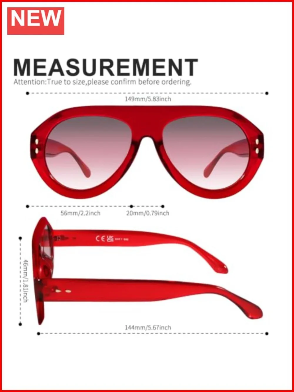 Oversized Aviator Sunglasses UV400 Protection Lightweight